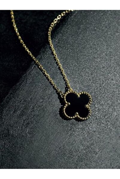 BORENO * Model Siyah Renk Paslanmaz Çelik Üzeri Altın Kaplama Kolye