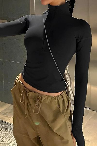 Gofeel Harajuku Tech - Zipper Detailed Long Sleeve Blouse