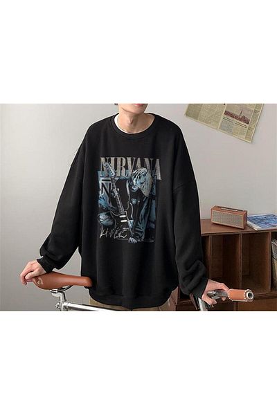 Touz Nirvana με στάμπα με αφίσα σε μαύρο Unisex φούτερ με λαιμόκοψη