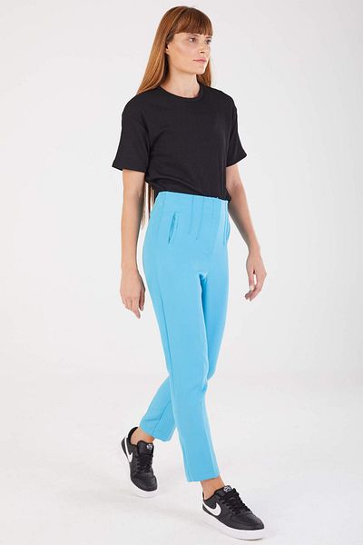 STİLPİX Women's Turquoise Zippered Fabric Pants| Women's Turquoise Zippered Fabric Trousers