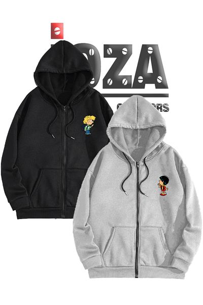 Joza Outdoors Hanorac unisex Cedric Chen Basic, cu fermoar, cu glugă, jachetă din lână, set de 2 combinații pentru îndrăgostiți