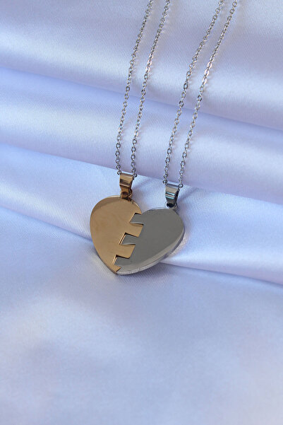 Yaya home 316L Steel Gold Silver Color 2-Piece Heart Model Women's Dating Nec...