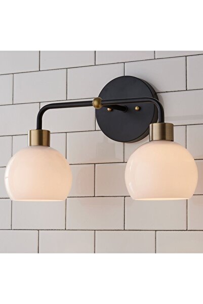 Rsylight Rsyligt Retro Metal Siyah 2 li Opal Camlı Tavan Duvar Dekoratif Vintage Rustik Aplik