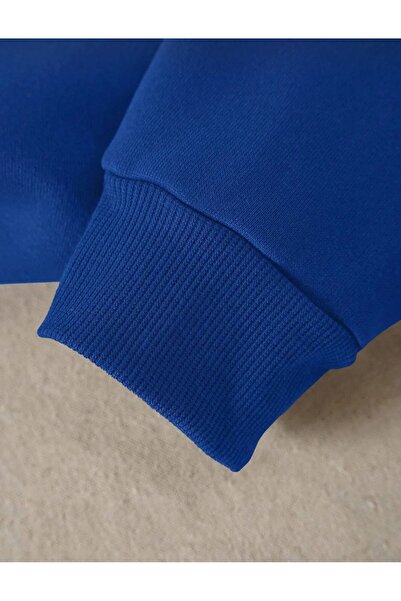 Sky Light Unisex Kadın/Erkek New Jersey Renkli Oversize Bisiklet Yaka Pamuklu Sweatshirt