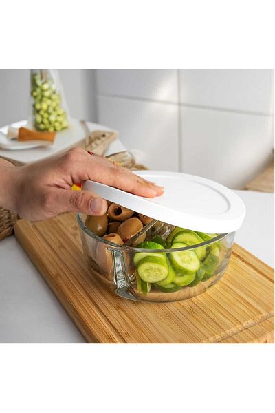 kitchenboost Glass storage container with compartments - pasabahce polar 2 pcs with lid for breakfast white