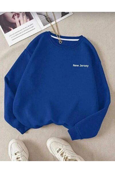 Sky Light Unisex Kadın/Erkek New Jersey Renkli Oversize Bisiklet Yaka Pamuklu Sweatshirt