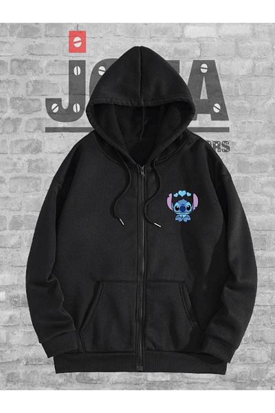Joza Outdoors Unisex Angel Lilo Stitch Φούτερ με κουκούλα με φερμουάρ 3 κλωστές Fleece Jacket Cardigan Lover Lover