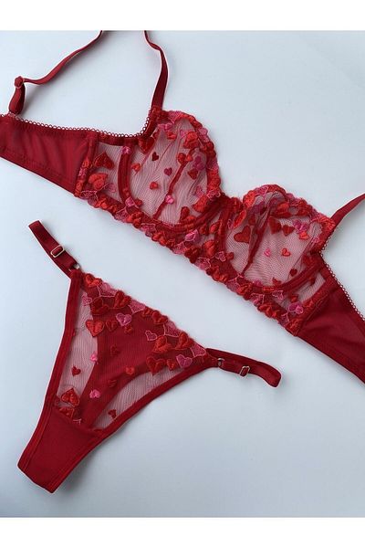 LucyGirls Γυναικείο Σετ Εσωρούχων Bralet με μοτίβο κόκκινης καρδιάς