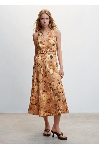 MANGO Woman Λινό Blended Floral Φόρεμα