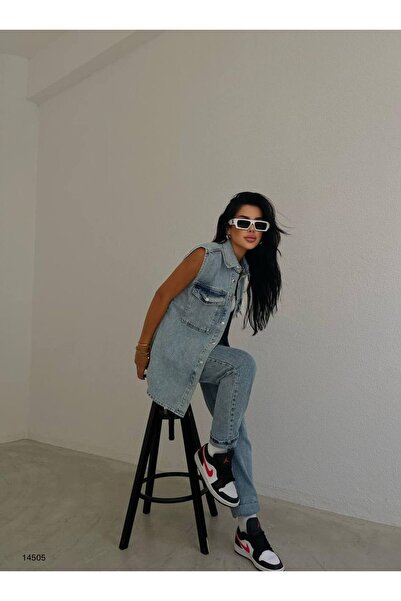 Veryperi Mavi Denim Kot Yelek