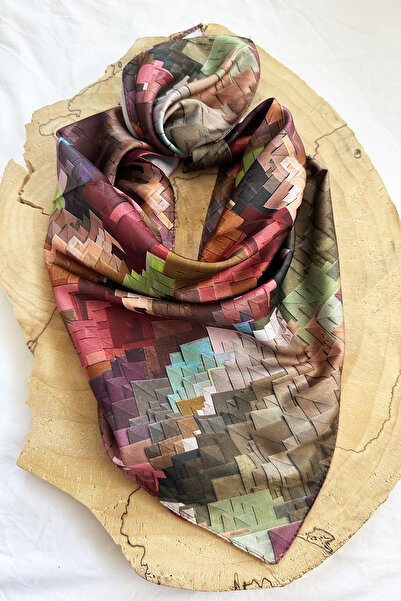 MODAZEY Puzzle Kahverengili Desenli Fular (55 cm*55 cm)