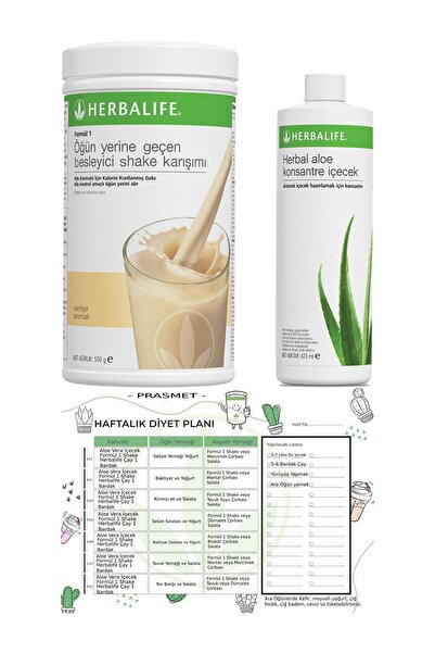 Herbalife Shake Vanilya Aroma 550gr + Aloe Vera Içecek 473 ml + Diyet Listesi