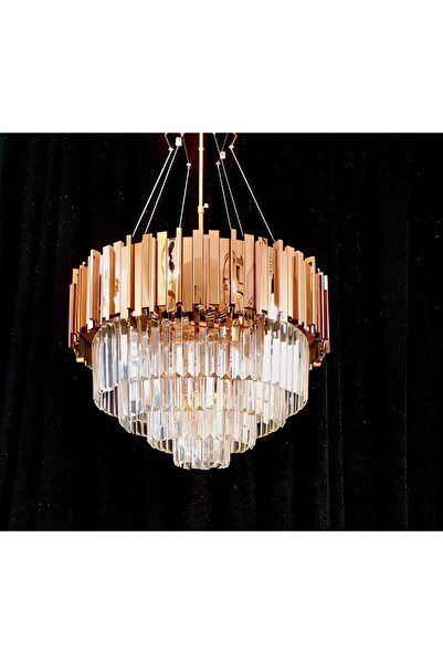 Özçelik Ilayda Gold 60 Lık Daire Kristal Salon Taşlı Lüks Avize