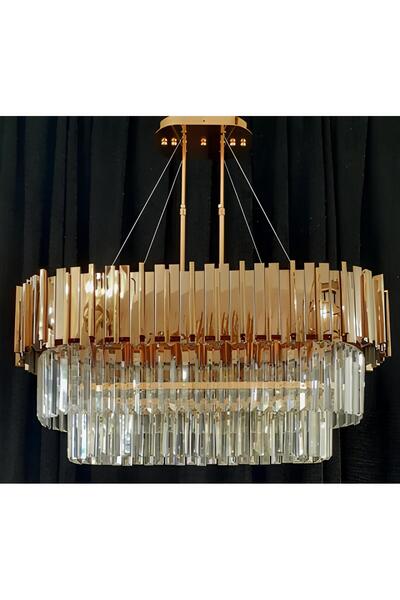 Özçelik Ilayda Gold 80 Lik Oval Kristal Salon Taşlı Lüks Avize