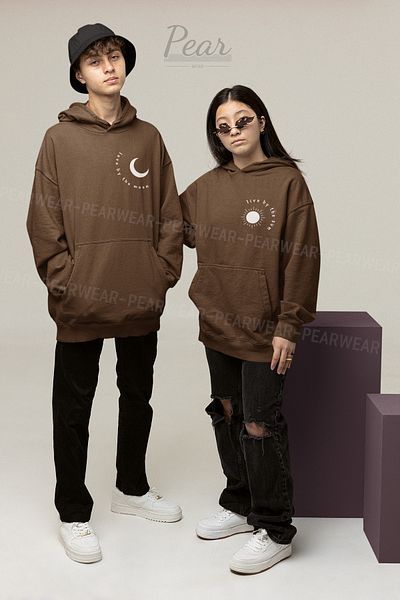 Pear Wear Live Love Printed Sun Moon Φούτερ για ζευγάρια Unisex Oversize Lover Team Hoodie