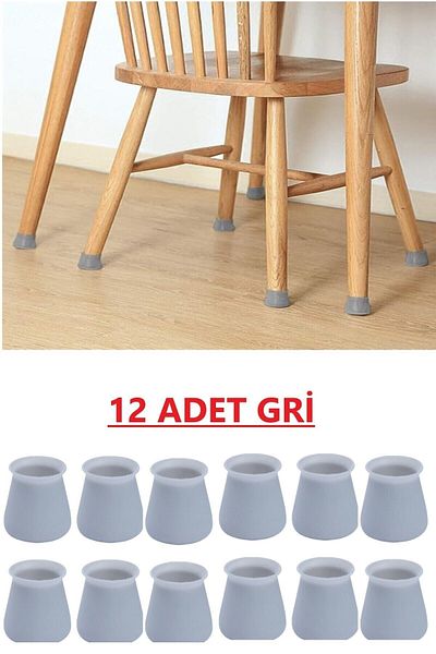 optana 12 buc. Gri ​​Scaun de masă Mobilier Protector pentru picioare Carcasă din silicon - Protector din silicon pentru pardoseli absorbant de zgomot