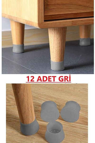 optana 12 buc. Gri ​​Scaun de masă Mobilier Protector pentru picioare Carcasă din silicon - Protector din silicon pentru pardoseli absorbant de zgomot
