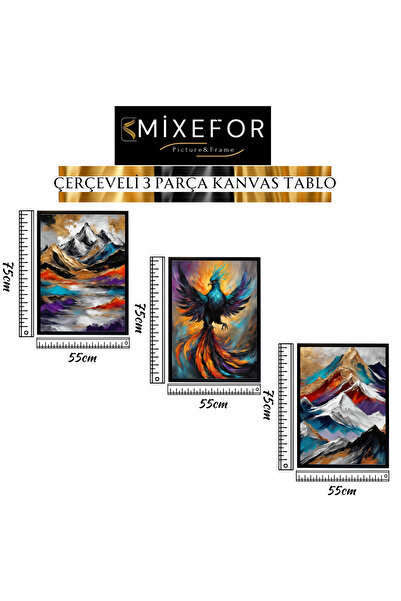mixefor Çerçeveli 3 Parça Tablo Set-anka Kuşu Modern Kanvas Tablo -tek Tablo Ölçü 55cm X 75cm
