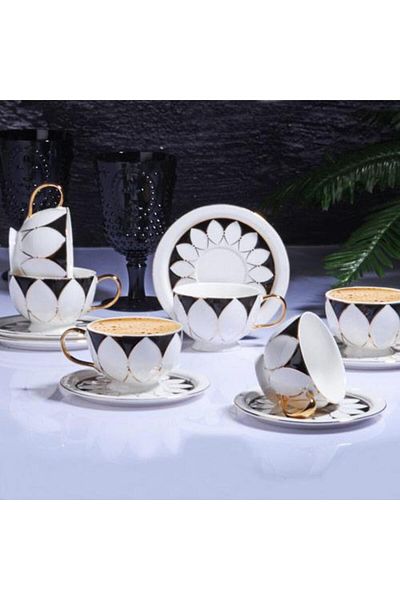 Kosova ZJN-05 Chubby Drop Black Porcelain 6-Piece Nescafe Set 12 Pieces