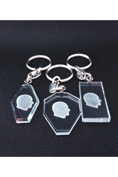 ATA TANITIM Crystal Atatürk KeychainBaklava (Model2), Rectangular (Model1) an...