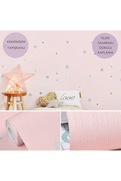 TechnoSmart Kendinden Yapışkanlı Yıldız Görünümlü Duvar Kağıdı Çocuk Odası Kaplama Dolap