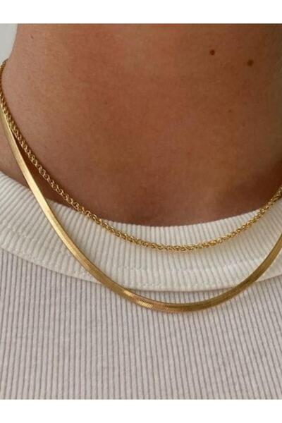 BORENO İtalyan Ezme & Burgu Paslanmaz Çelik Üzeri Altın Kaplama Kolye