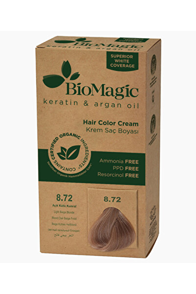 BIOMAGIC Dogal Organic Krem Saç Boyası Açık Küllü Kumral No. 8.72