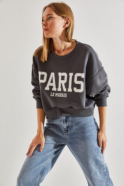 Bianco Lucci Γυναικείο φούτερ με στάμπα Paris με τρεις κλωστές