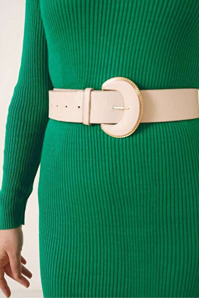 benguen 23100 Μακρύ Πλεκτό Φόρεμα με Ριμπ Πράσινο