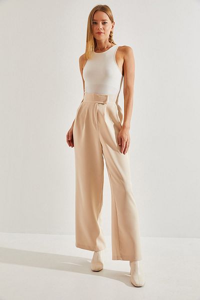 Bianco Lucci Damen-Palazzo-Hose mit Klettverschluss und Falten