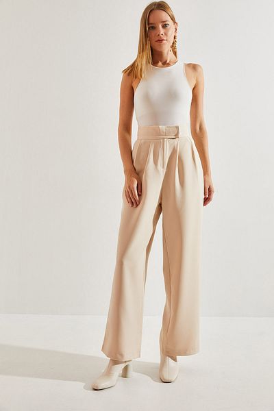 Bianco Lucci Damen-Palazzo-Hose mit Klettverschluss und Falten