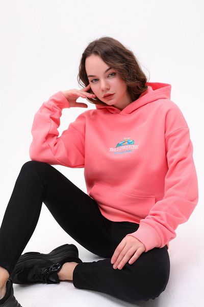JFlinn Hanorac cu glugă unisex oversize cu broderie cu piatră galbenă