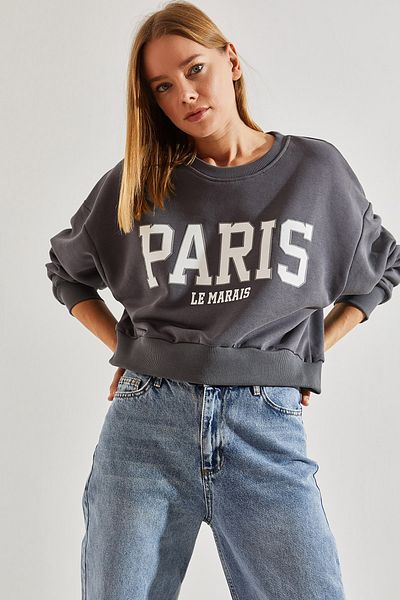 Bianco Lucci Γυναικείο φούτερ με στάμπα Paris με τρεις κλωστές