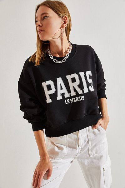 Bianco Lucci Дамски суитшърт с три нишки с щампа Paris