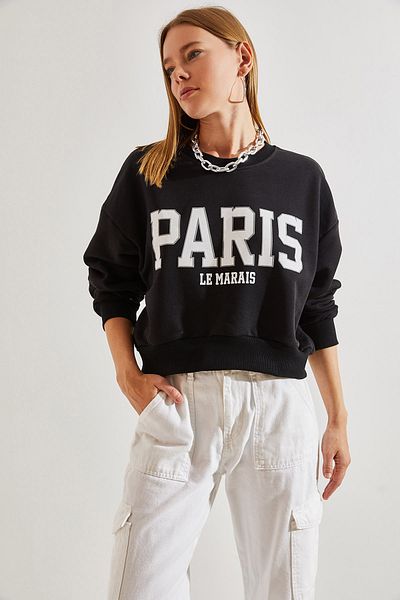 Bianco Lucci Дамски суитшърт с три нишки с щампа Paris