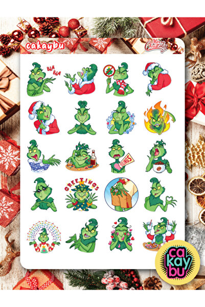 cakaybu Merry Christmass Grinch Sticker Set A4 Boyutunda 1 Sayfa