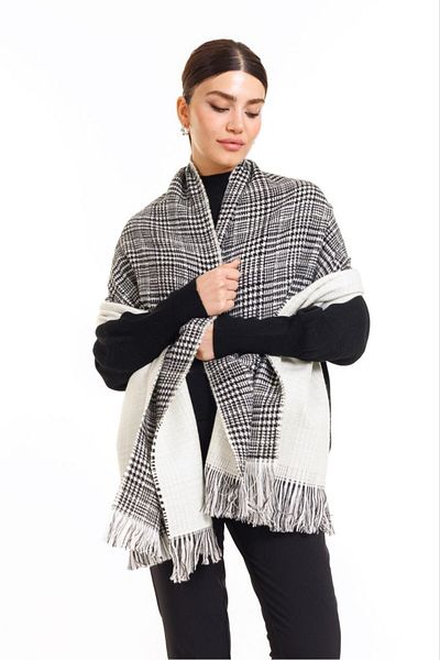 MESCHAIN 70x190cm Winter Shoulder Shawl - Double Sided Plaid Wool