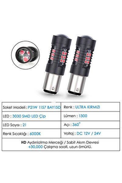 C9 P21W 1157 BAY15D Kırmızı Çift Duy Park Stop Geri Vites Gündüz Far Ampülü 21 Led