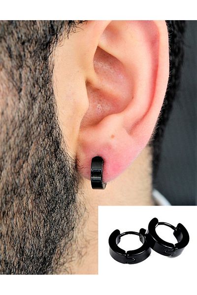 TÜKKAN ACCESSORİES 316l Surgical Steel Black Coated Needle 1 Pair (2 Pieces) Steel Earrings-çlkskü6