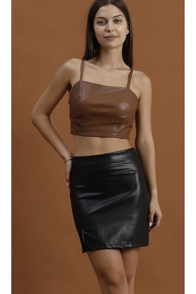 jöns since 1997 Fustă mini de damă din imitatie de piele din Lycra - Culoare uni