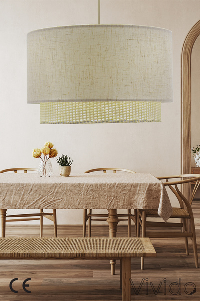 Vivido Abajur Dora Wicker Cream Wicker Pendant Lamp Chandelier