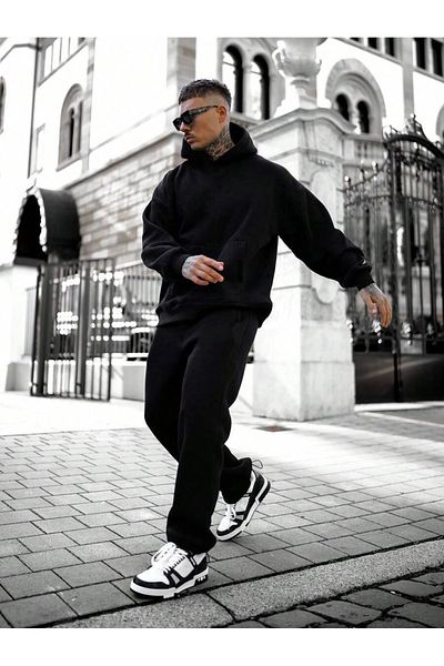 Mad&Calf Ανδρικό φούτερ με κουκούλα Basic Basic Oversize
