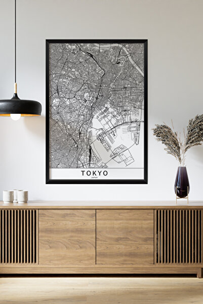 One Piece Black Frame View "Tokyo White" Map Mdf Table