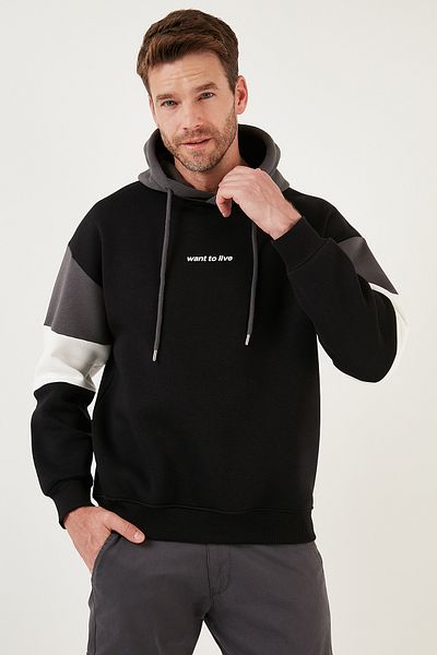 Buratti Men's Winter Hooded Sweat - Color Block, Regular Fit 5905299