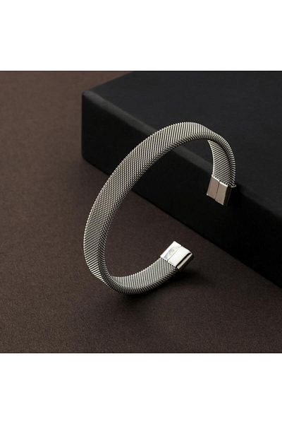 Gümüş Pazarım Knitted Model Adjustable Men's Steel Bracelet
