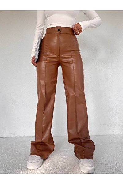 VOLT CLOTHİNG Kadın Nervürlü Deri Pantolon