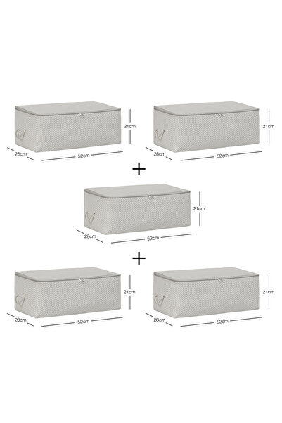 Ocean Home Textile 5 Adet Orta Boy Gri Balıksırtı Baza Altı Kazak Pike Battaniye Hurcu 52x28x21