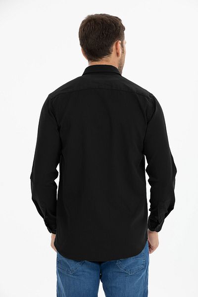Varetta Men's Black Double Pocket Lycra Classic Cut Long Sleeve Denim Shirt