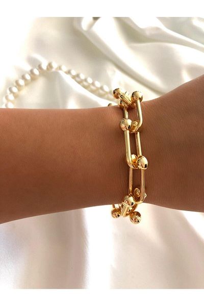 Mathilda Aksesuar Women's Gold Color Chain Steel Bracelet 22 Cm