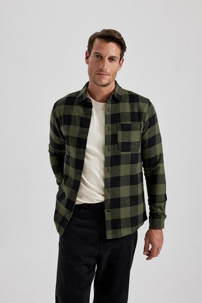 DeFacto Regular Fit Polo Collar Checked Flannel Long Sleeve Long Sleeve Shirt S1238Az23Au